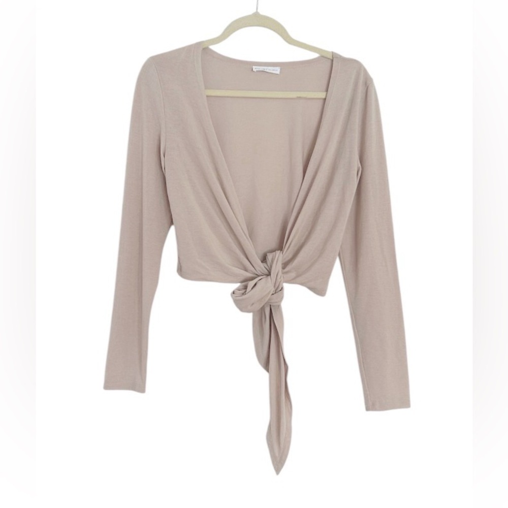 Grey Lab Beige Long Sleeve Tie Waist Tee Shirt Cardigan Size Small